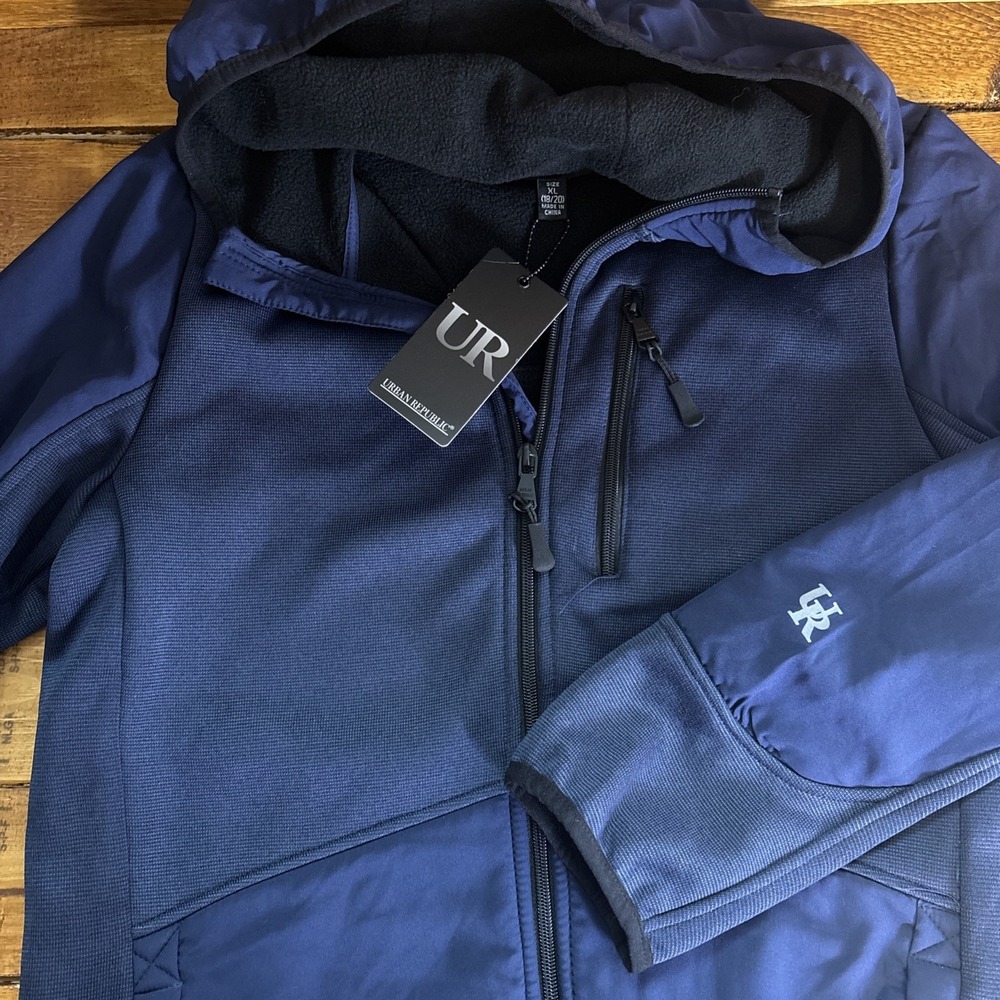 Urban Republic Softshell Jacket Boys XL 18/20 Blue Hooded Fleece Lined Full Zip